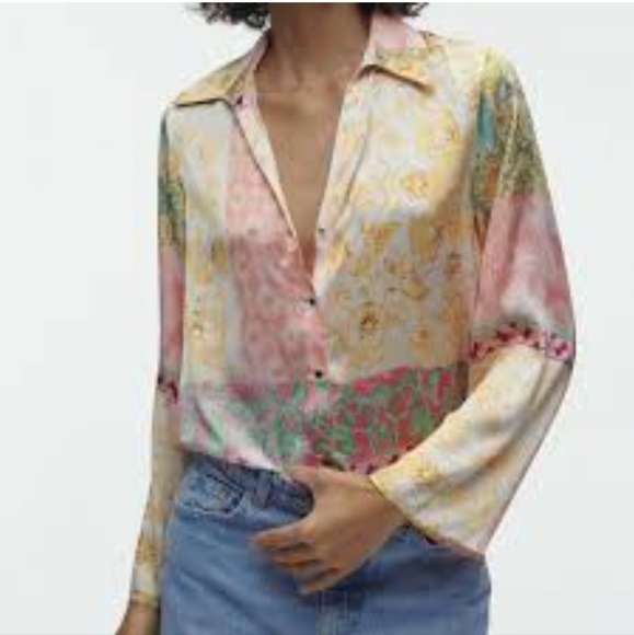 Zara Pastel Satin Button Down - Picture 3 of 7